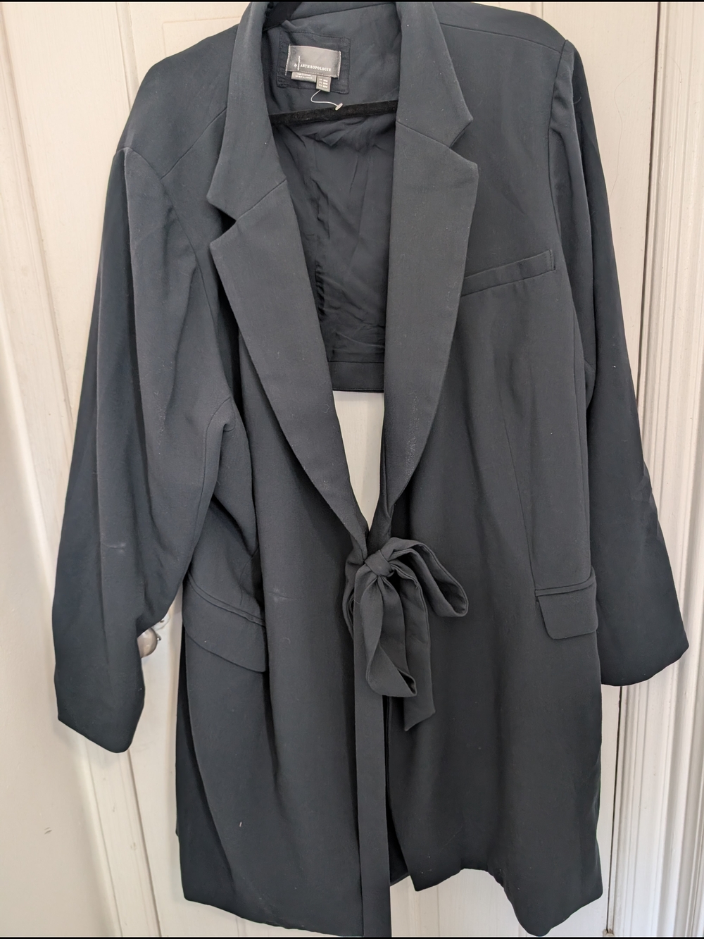 Anthropologie Womens 26W Black Belted Coat Open-Back Wrap Tie Waist Pockets